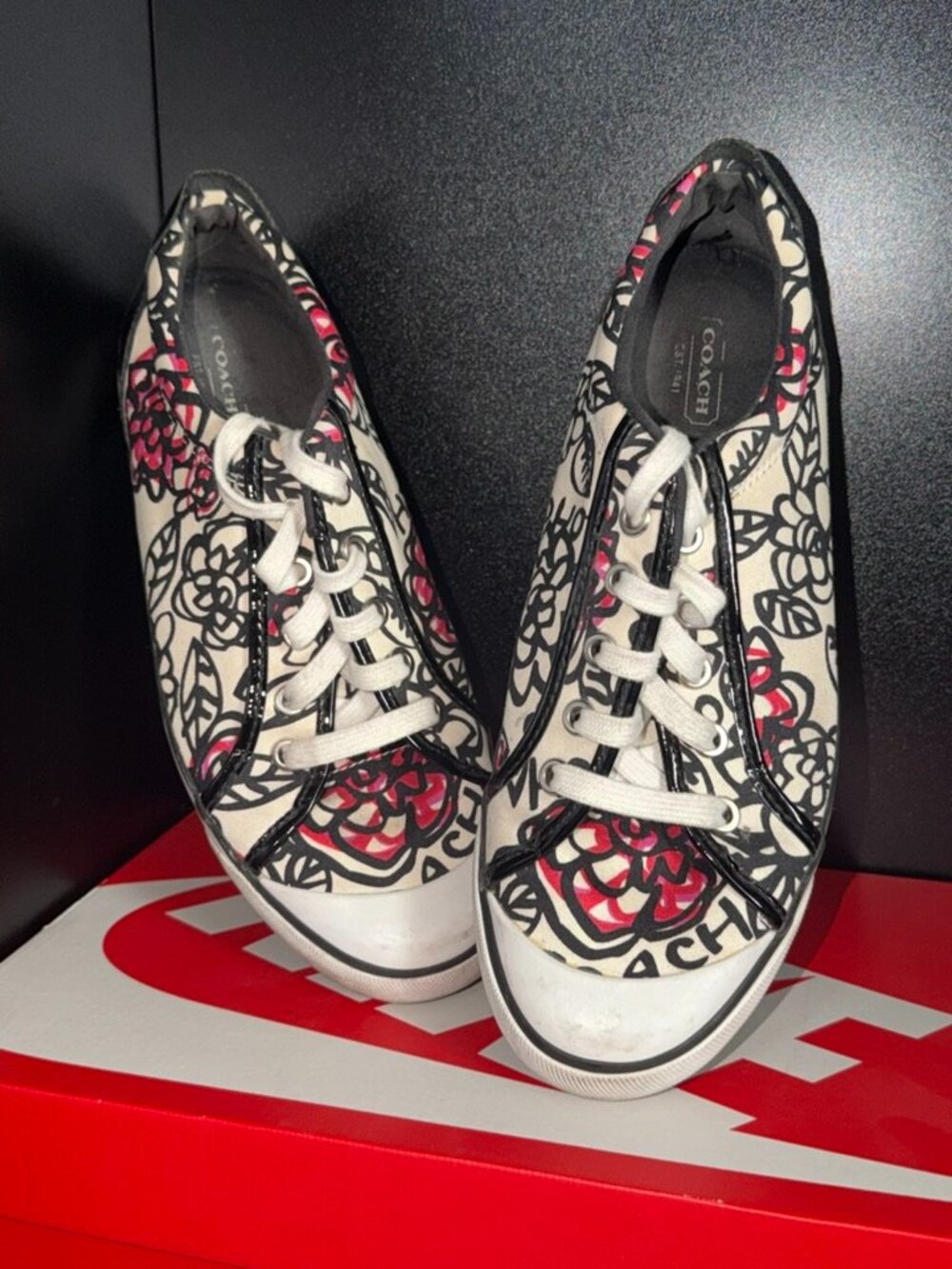 Coach Barrett Floral Print Canvas Sneakers Women's 10B Lace Up Casual Shoes